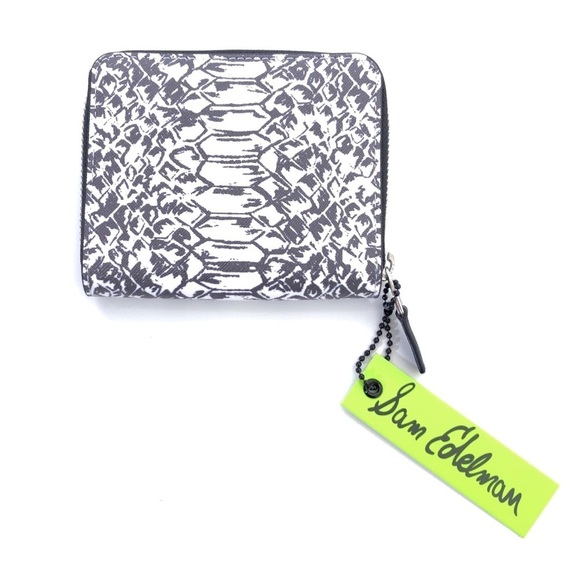 Sam Edelman Zip Around Mini Wallet Black White Reptile Print - Picture 2 of 8